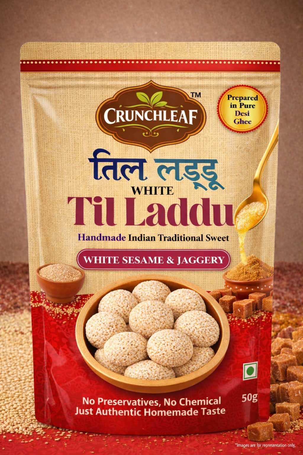 crunchleaf-white-til-laddu-50gm White Til (Sesame) Laddu 50g - Image 1